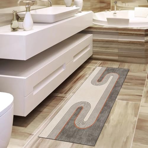 Alfombra de cocina beige de diseño patchwork con acabados resistentes 4