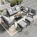 FansaFurn 8-Piece Outdoor Patio Furniture Set, Outdoor Metal Sectional Furniture with Cushions, Outdoor Conversation Seating Set with Coffee Table for Balcony, Garden, Deck, Backyard, Grey