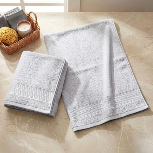 Image of LANE LINEN 450 GSM 100% Cotton Colorado Hand Towel 2PC - Platinum | Ring Spun Cotton Weave, True 60x40cm Each, Quick Dry & Absorbent, Napkins for Gym, Workout, Sports