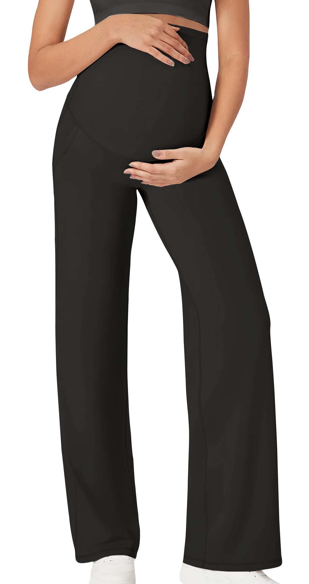 FEOYA Legginsy damskie w ciąży Pregnant Pregnancy damskie spodnie do jogi, sportu, ciążowe legginsy elastyczne, na jesień, spodnie do biegania, rozszerzenie spodni, spodnie ciążowe, S-XL