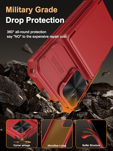 Image of Vihibii for iPhone 16 Wallet Case with Card Holder (4 Cards) [RFID Blocking] & Slide Camera Cover & Raised Edges Protect Screen, Shockproof Rugged Phone Cover for iPhone 16 6.1 inch 2024, Red