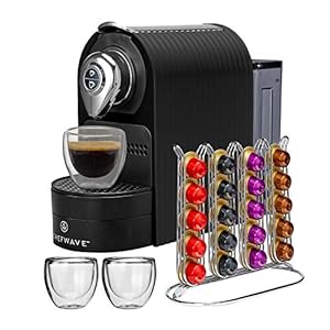 ChefWave Espresso Machine Compatible with Nespresso Capsules (Black) Bundle with 20-Count Intenso Dark Roast Coffee Capsules and Capsule Holder (2 Items) ChefWave Espresso Machine Compatible with Nespresso Capsules Black Bundle with 20 Count Intenso Dark Roast Coffee Capsules and Capsule Holder 2 Items
