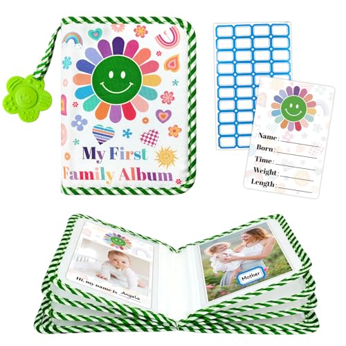 Image of BOHEMIABY My First Family Photo Album for Baby, 4x6" Baby Photo Albums, Soft Toddler Photo Album with Milestone & Large Safety Mirror, Personalized Kids Baby Shower Gifts(Smiley Face)
