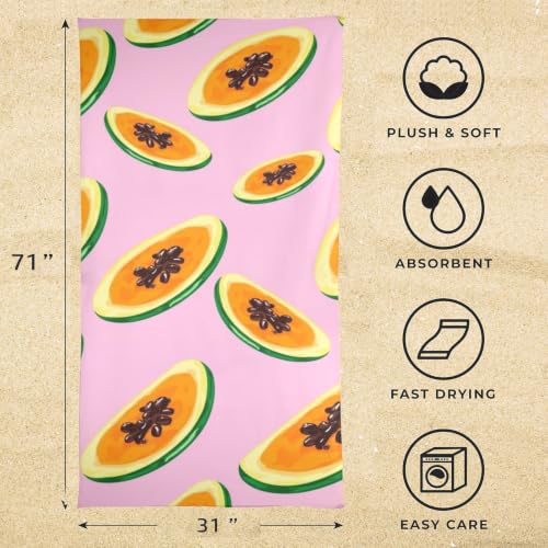 Toallas de baño portátiles para viaje con patrón de rodajas de papaya rosa, toalla de playa extra grande, suave, súper absorbente y de secado rápido, toalla multiusos para deportes, fitness y yoga, 31" x 71" miniatura 3