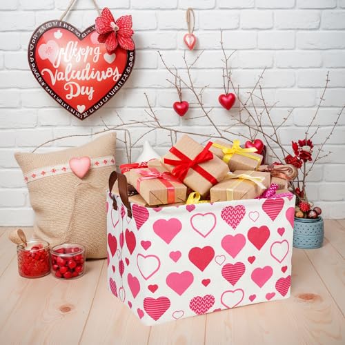 Image of Cute Heart Valentine's Day Basket for gifts empty Storage Basket for Kid and Baby Room Decor (Pink Heart)