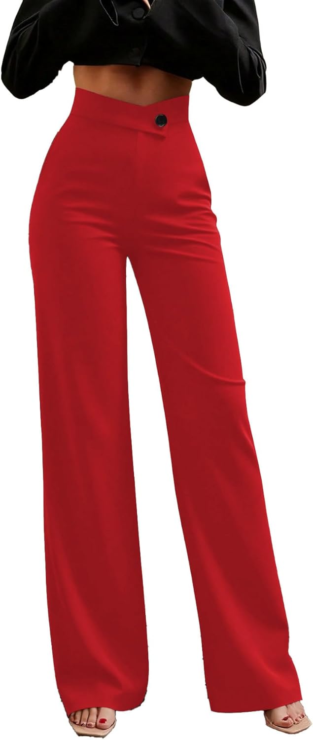 Ulovmi Women's High Waisted Wide Leg Dress Pants Business Casual Trousers Office Work Palazzo Pants - Image 2