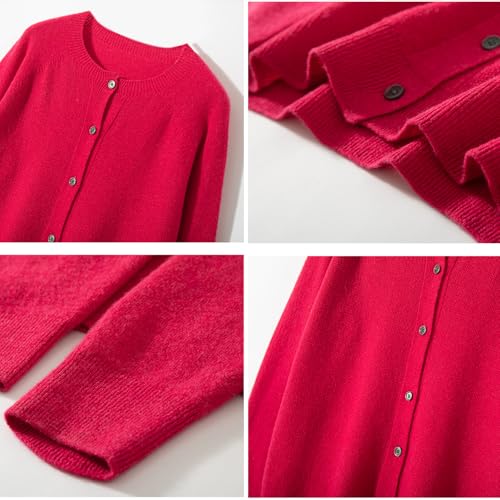 Image of Women's 100% Merino Wool Crew Neck Cardigan Lightweight Sweaters | Long Sleeve, Open Front, Button Down, Soft Knitted Coat, Casual, Breathable Tops, Business Outerwear, Cashmere Alternative