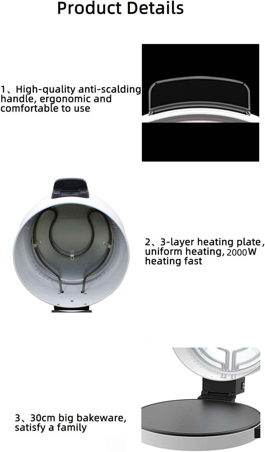 2000W Electric Pizza Oven 12 Inch Countertop Pizza Maker Indoor Outdoor Portable Grill Toaster Steak and Bread Baking Machine for Home or School Use