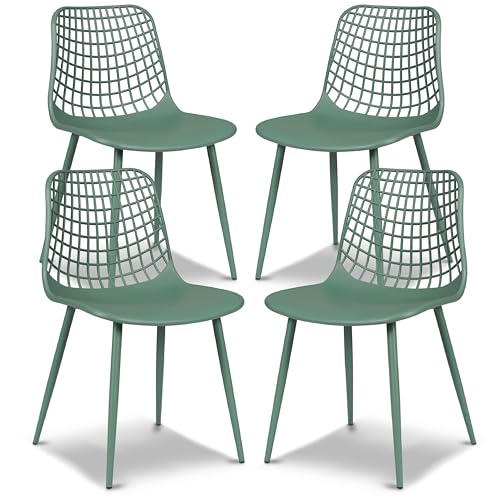 Image of Poly & BARK Marais Modern Dining Chairs Set of 4 - Mid Century Modern Plastic Dining Chair with Metal Legs - Kitchen & Dining Room Chairs - Dining Table Chairs Set - Indoor /Outdoor - Pistachio Green