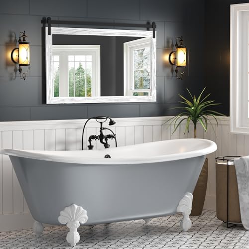 Image of COGOOD Farmhouse Bathroom Mirror - 45 x 30 Large Rectangle Barn Door Mirror for Vanity, Bedroom, Living Room Wall Decor (White)