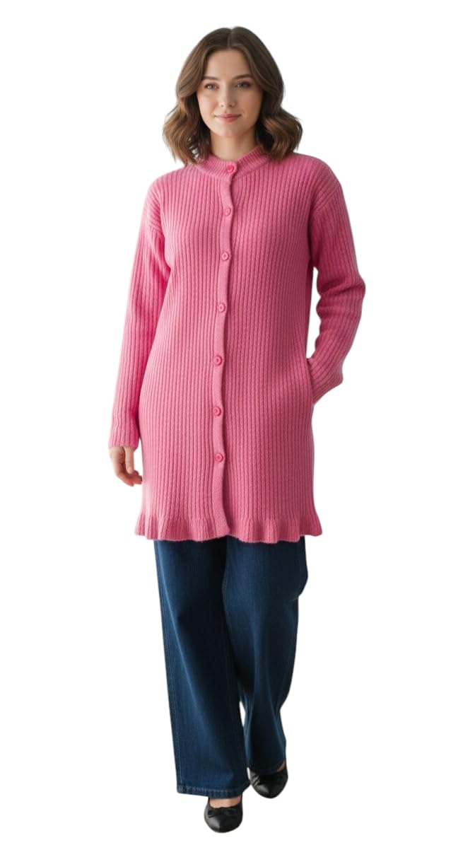 aarika Womens Winter Wear Pink Colour Solid Woolen Cardigan-picture-11
