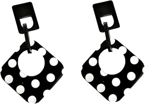 Women Polka Dot Hollow Rhombus Geometric Pendant Dangle Hook Ear Stud Cuff Earrings Daily Office Party Dating Masquerade Jewelry Accessory Black Ear Stud