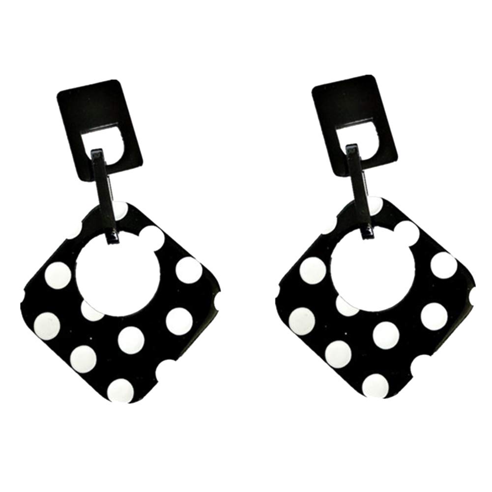 ZHOUBA Women Polka Dot Hollow Rhombus Geometric Dangle Ear Stud Cuff Earrings Jewelry Black Ear Stud
