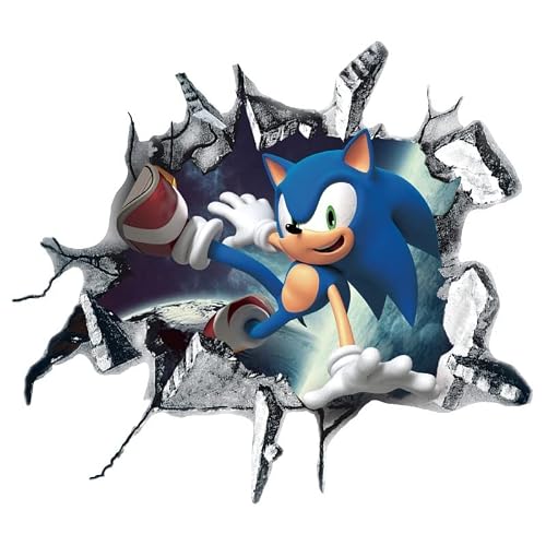 Sonic Wall Decor Cartoon Wall Stickers 3D Broken Wall Game Wall Stickers Children's Bedroom Living Room Background Removable Pvc Home Decoration (Sonic1) #TOP1