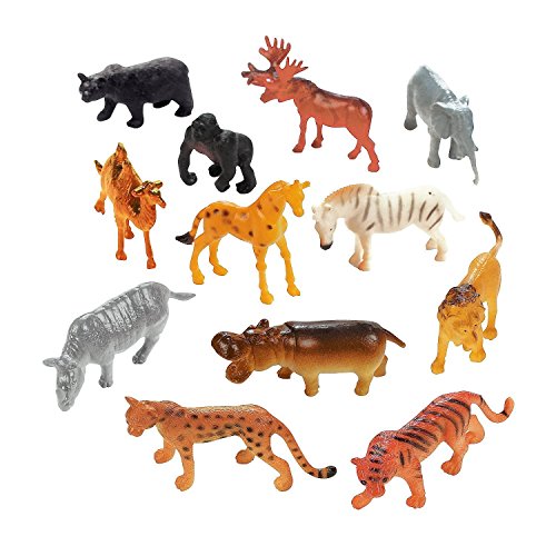 Fun Central 72 Pieces - Mini Plastic Safari Animals Toy Figurine for Toddlers & Kids - Assorted Designs