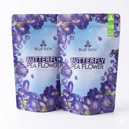 BLUE GEN Butterfly Pea Flower Tea – 70 Tea Bags | Aparajita Shankhpushpi Blue Tea | Antioxidant Rich | Caffeine Free Herbal Detox Tea | Ziplock Pouch (35 TEA BAG PACK OF 2)