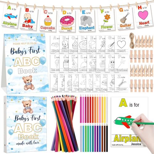 Quzzil Bear Baby's First ABC Book Baby Shower Activity Keepsake Game ABC Coloring Baby Shower Guest Book Alternative 26 Alphabet a to Z Coloring Card with 24 Pencils 60 Clothespins by Quzzil - Used condition - US$13.80