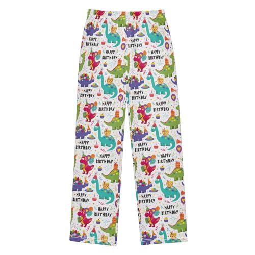ZZXXB Happy Birthday Dinosaur Boys Long Pants Soft Trousers Elastic Waist Kids Lounge Bottoms with Pockets S-XL