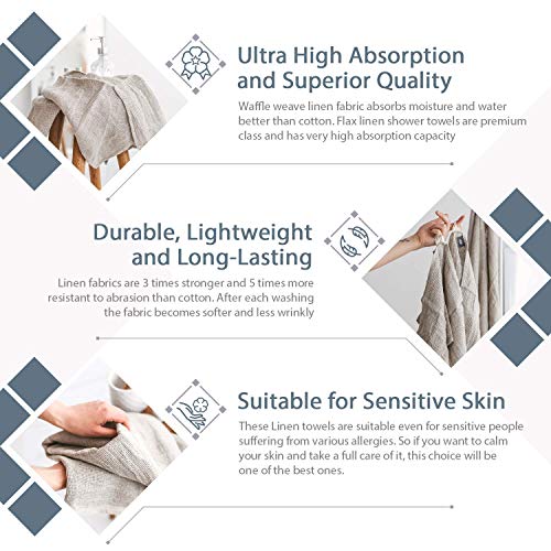 Open Weave Exfoliating Bath Towel - Natural 100% Linen Flax - Quick Dry Hair Towel Wrap For Women - Thin Lightweight Bath Towel 25X53-Inch #TOP2