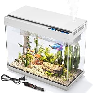 Vehipa Aquarium, 2.4 Gallon Betta Fish Tank with Heater, Humidifier 3 in 1 Pump – Filteration & Oxygenation & Circulation, Temperature Display, HD Glass, Timed 7-Color Lights