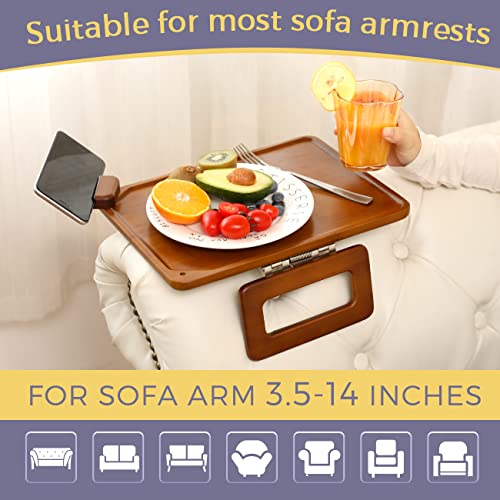 Bamboo Sofa Arm Tray Table Clip For Couches Arm, Multi-Function Foldable Side Table Couch Arm Tray With 360° Rotating Phone Holder, Suitable For Home Drinks/Remote/Snacks/Fast Food Et (Brown) #TOP5