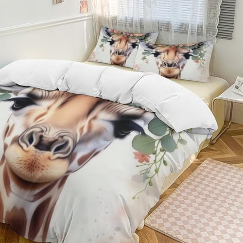 GTABVECT Cute Giraffe Pattern Bedding Comforter Sets Lightweight Ultra Soft Comforter Bedding Set 3 Pieces (1 Duvet Cover, 2 Pillowcases) with Zipper Closure