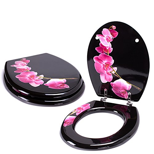 MSV Abattant WC MDF LANYU Noir - Charnières INOX