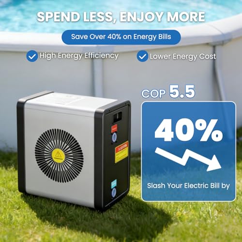 DoCred 17,000 BTU Swimming Pool Heat Pump, Electric Pool Heater for Above Ground Pool up to 5,000 Gallons, Ultra Quiet 29-45 dB, 5.5 COP, 115V, Heating and Cooling Pool Heater - Thumbnail 4