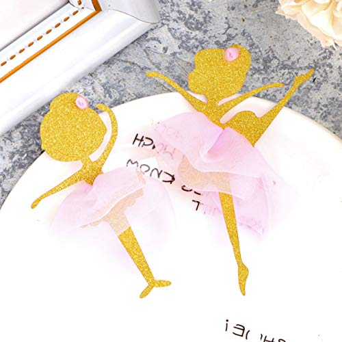Amosfun 12Pcs Ballerina Decorations Party Cupcake Birthday Toppers Strawberry Topper Ballet Tutu Cake- Gold Glitter Ballerina Dancing Girl Cupcake Toppers Picks #TOP2