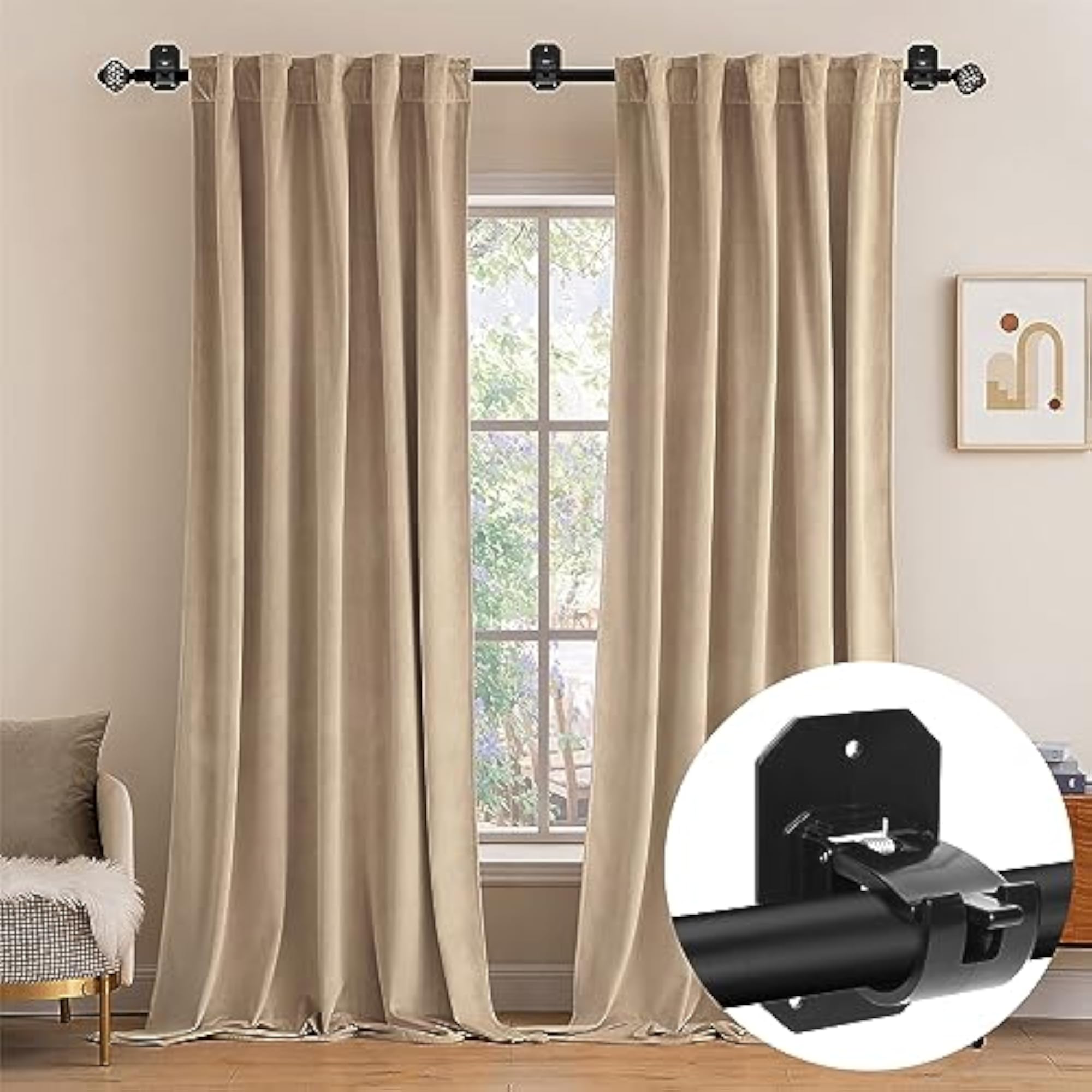 2 Pack Curtain Rod Holders, No Drilling, Adhesive Hooks