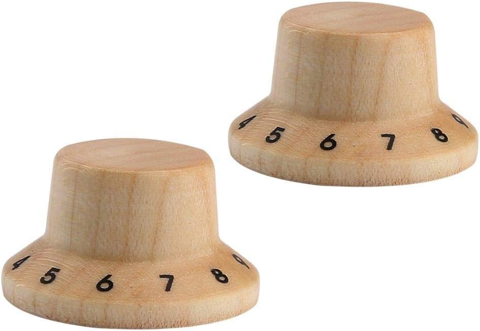 Dopro 4pcs Wood Knobs Strat Style Bell Knobs Wood Control Knobs Guitar Bass Top Hat Knobs with Numbers Maple Wood