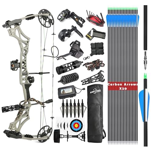 surwolf Compoundbogen Kit, Jagd und Ziel, Wurfarm, 30–70 lbs einstellbar, Zuglänge 19–31 Zoll, bis zu IBO 320 FPS Geschwindigkeit, Paket mit Bogenschießen Jagdzubehör (Grau)