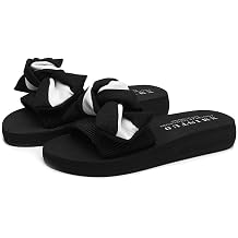 KUUTGG Flat Bow Slide Sandals For Womens Slip On Comfy Low Heels Open Toe Bohemia Bowknot Summer Beach Dressy Slippers