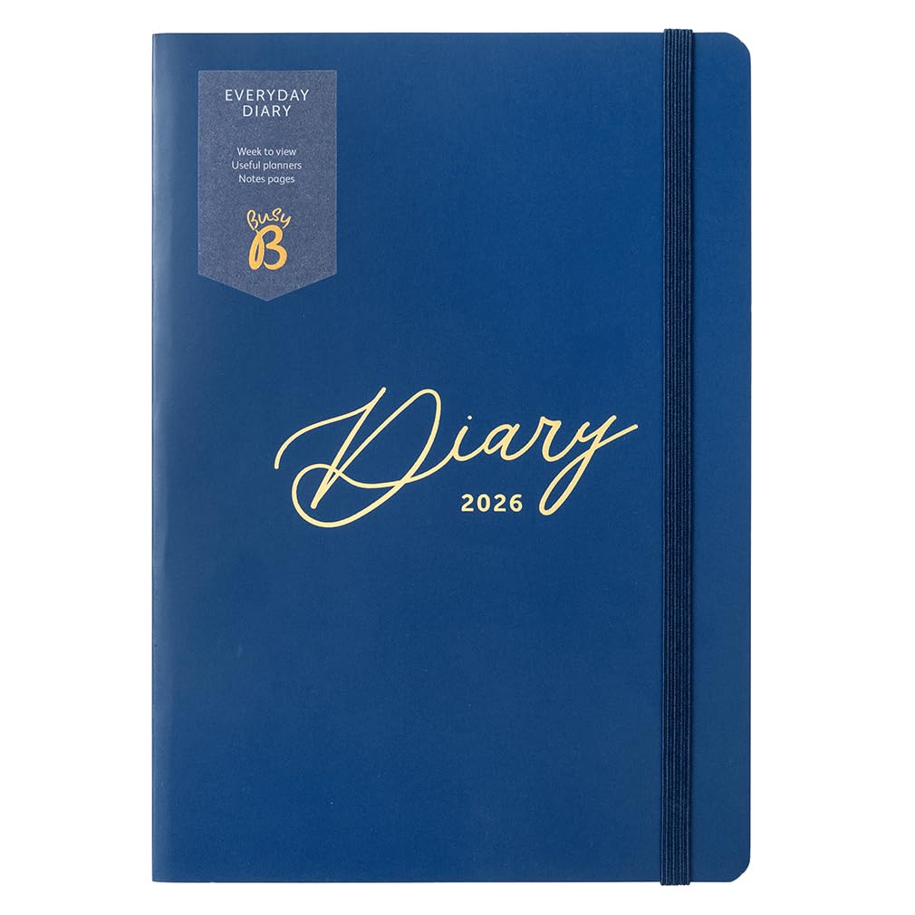 Busy B Everyday A5 Weekly Planner Diary 2026 - Compact Diary for Students, Teachers, Work & More with a Week-to-View Layout, Useful Planners, Notes Pages & Elastic Closure Band - Navy Planner Jan-Dec โ image 1