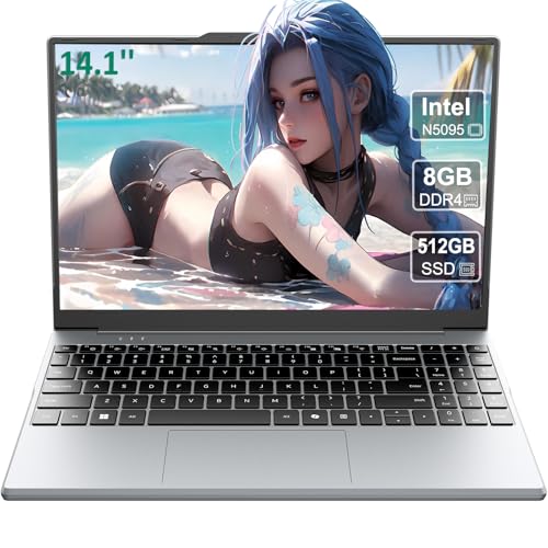 Trygood 14'' Student Laptop Computer,1080P FHD Display,8GB RAM,512GB SSD,N5095 CPU College Student Laptop,Numeric Keypad,256GB TF Card,Webcam, 5GWiFi, HDMI, Silver