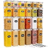 PurKeep Set mit 24 luftdichten Vorratsdosen & Kühlschrank-Organizer, BPA-frei, Küchenaufbewahrungsbehälter für Müsli, Mehl, Zucker, Körner & Backzubehör, 42 Liter großes Volumen inkl. 24 Etiketten