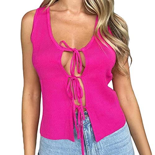 Image of HengShunRui Women Sleeveless Knit Vest Button Down Crochet Sweater Tank Top