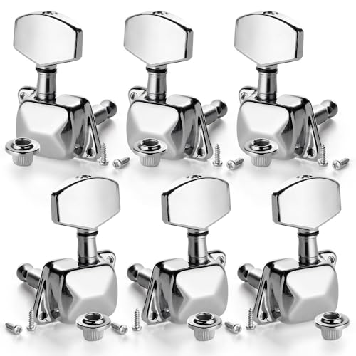 IMAGINEA Tuning Peg Guitar Keys, 6 Sealed Locking Acoustic Guitar Keys for Acoustic Guitar | 3 Left 3 Right Guitar Machine Heads Knobs with Strap Button Semi-Closed Locks Guitar Keys, Gears Screw Set