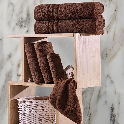 Hammam Linen Brown 6 Pack Bath Towels Sets Linen For Bathroom Original Turkish Cotton Soft, Absorbent And Premium 2 Bath, 2 Hand, 2 Washcloths #TOP3