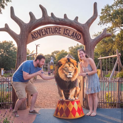 Image of Qunclay 4ft Circus Lion Cardboard Cutout Carnival Party Decoration Life Size Lion Photo Booth Prop Stand up Display Backdrop Decor for Carnival Birthday Party Supplies