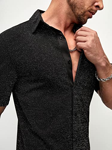 WDIRARA Men's Button Front Short Sleeve Collar Glitter Shirt Metallic Party Club Tops3