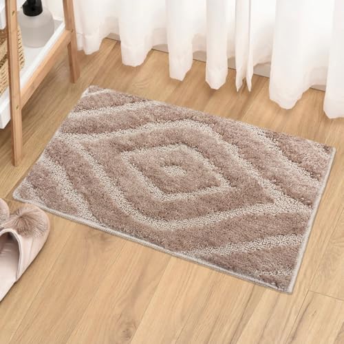 Image of Luxe Home Bath Mat Super Soft Microfiber Non Slip Scotland Diamond Bathroom mats Water soak Washable Doormat for Home, Bedroom, Living Room (38x58 cm, Beige) Pack of 1