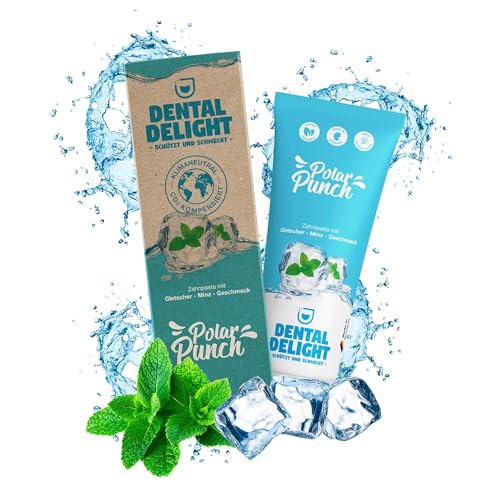 Ganador de la prueba (nota 1,2 muy bueno), sabor glacial a menta Polar Punch de Dental Delight, vegano, climáticamente neutro, sin microplástico.