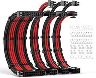YINGYI PSU Cable Extensions Kit 30CM Length with 2 colors Cable Combs Extension Power Supply PC Sleeved Cable 24Pin 8Pin(4+4) 8Pin(6P+2P) for ATX Power Supply(Black/Red)