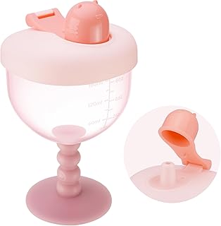 NiHome 6oz Baby Goblet Cup with Lid for Ages 12 Months+, Leak-Proof Travel Sippy Cup with Easy Measurement Marks, Elegant Wine Glass Design Toddler Cup, Durable and Odorless Baby Drinking Cup (Pink)