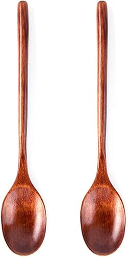 AKOAK 2 cucharas de madera, cuchara de madera natural con mango largo, herramienta de cocina para el hogar, adecuada para restaurantes, hoteles,