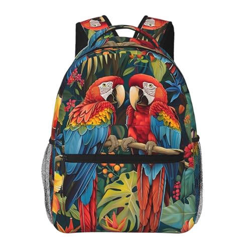 Turamurra Parrot Backpack, Travel Backpacks Laptop Rucksack for Women, School Bookbag for Kids Girls Boys Teens, Cute Tropical Bird Back Pack Accessories Bag for Work, Ideal Gifts for Macaw Lovers