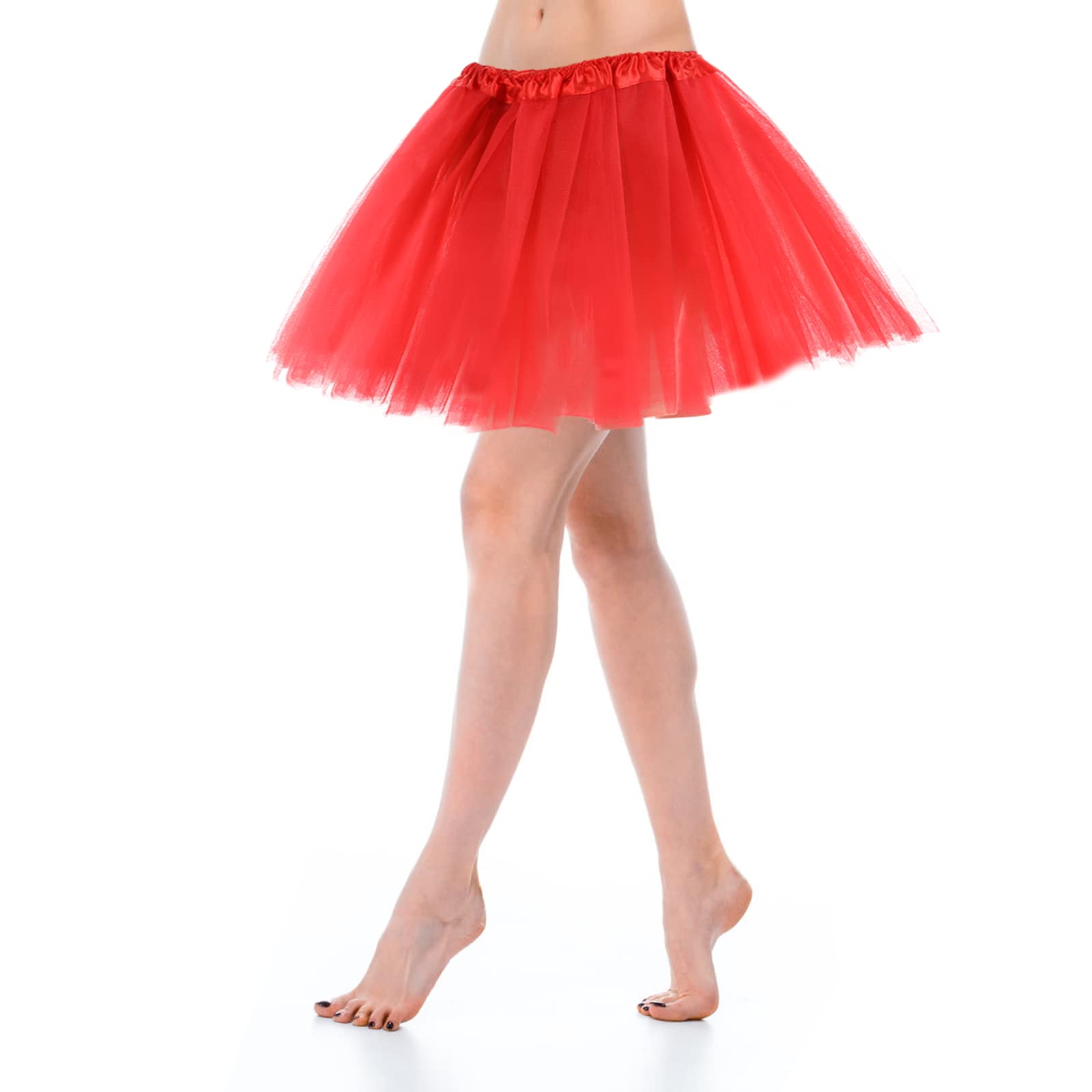 Tüllrock Damen Tutu Klassisch Elastisch 3 Lagig Tüll Tüllrock Rot 80er Rock Tütü Dirndl Damen Kurz Teen Dance Dress Up Party Zubehör Ballett Rot Tanzkleidung Ballettkleidung 80er Jahre Outfit