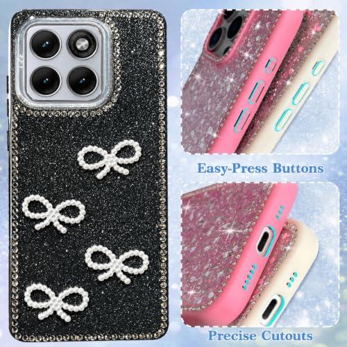 Image of DIZORO for Motorola Moto Edge 70 Fusion 5G Back Cover,Cute Bow Tie Aesthetic Phone Case,Trendy Slim Hard IMD Shockproof Protective Bumper Designer Phone Back Cover for Women Girls Black