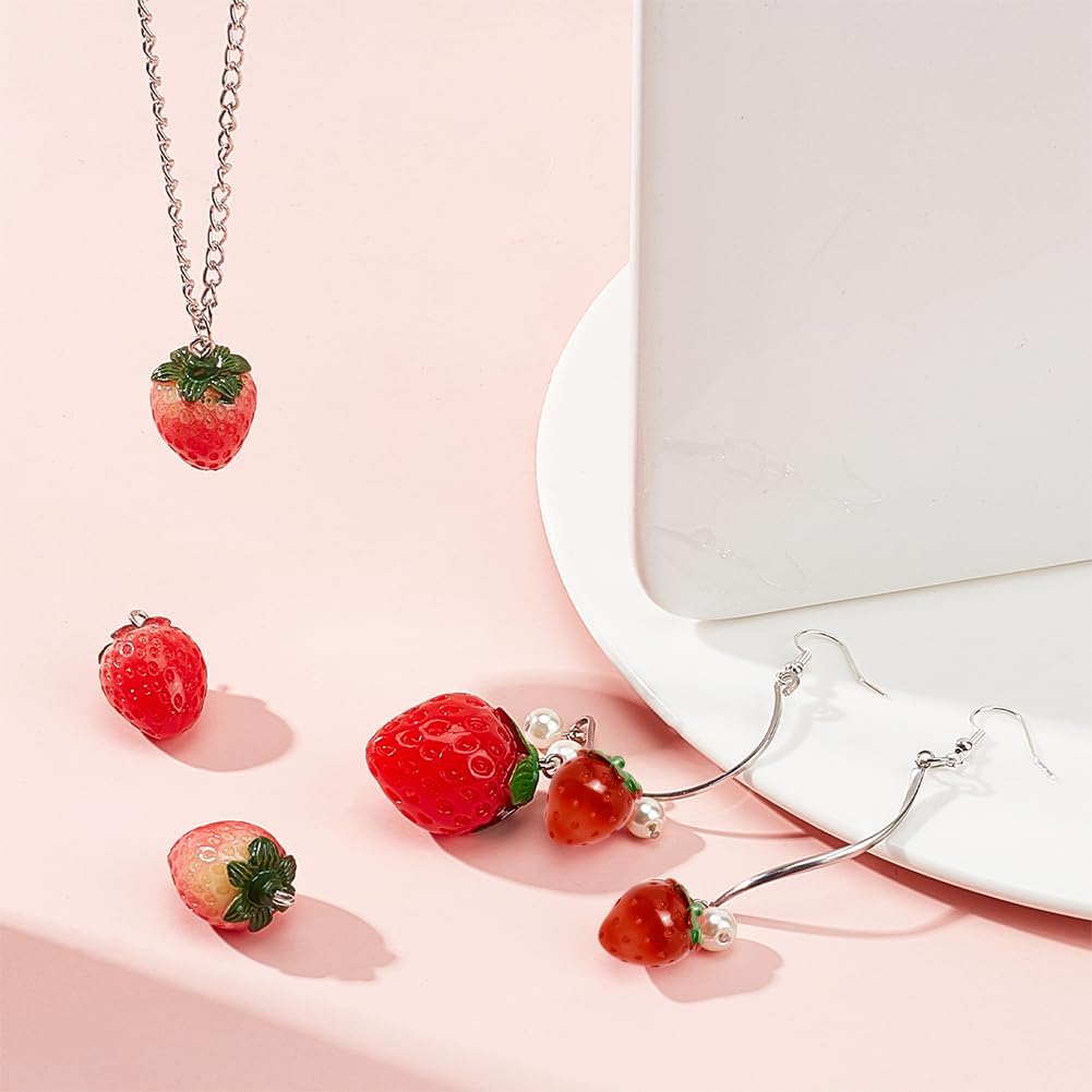 SUNNYCLUE 24Pcs 3 Style Strawberry Resin Pendants Charms Fruit Resin Charms Large 3D Strawberry Pendants Ornament with Iron Loop for Earring Bracelet Necklace DIY Making Accessories - Image 5